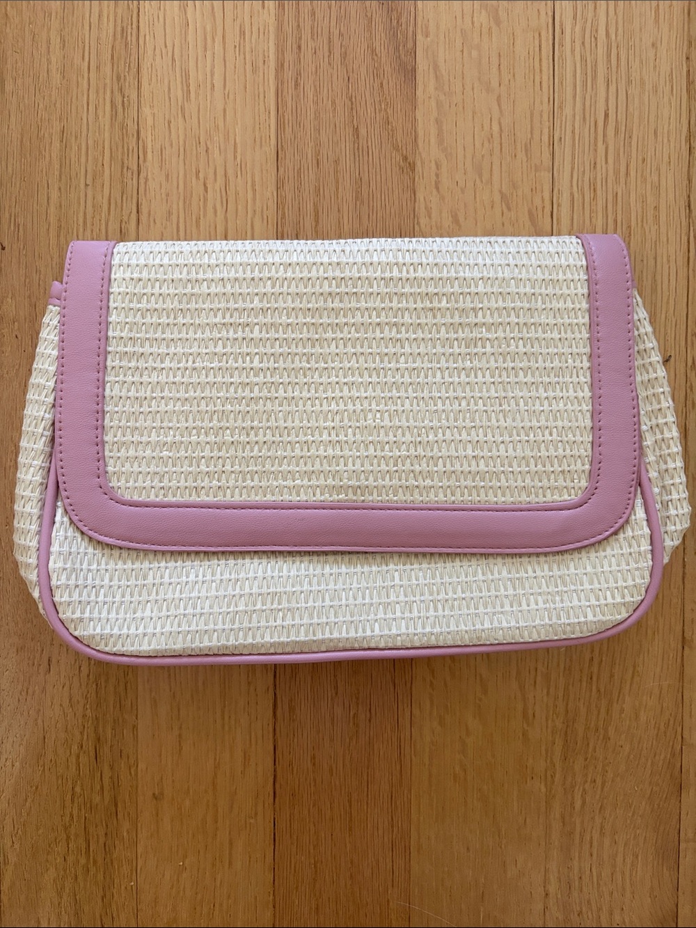 Woven Straw Lancome Makeup Bag with Pink Trim